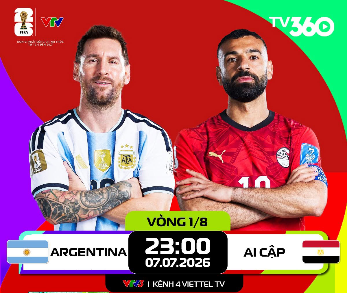 Link xem trực tiếp Argentina và Ai Cập (vòng 1/8 World Cup 2026)